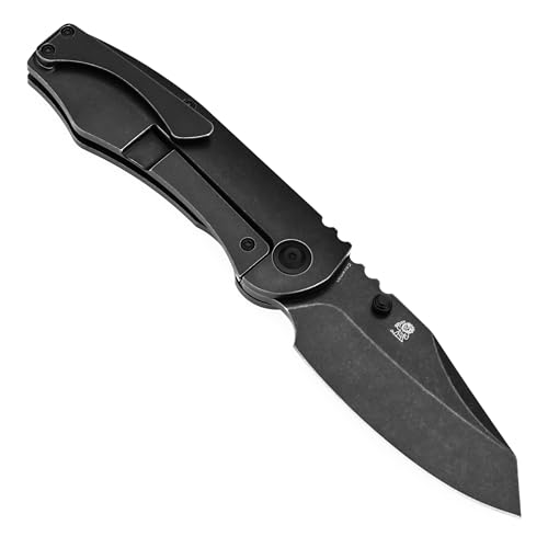 KANSEPT Caveman Pocket Knife, 3.57"Blackwash CPM 20CV Blade, Jungle Wear Carbon and Black Titanium Handle with Thumb stud,...