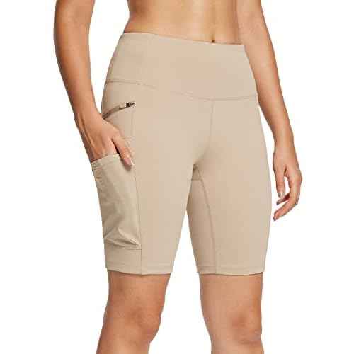 baleaf Women's Hiking Shorts High Waist Biker Shorts Close Fit Cargo Zip Pockets Running Outdoor Travel Workout