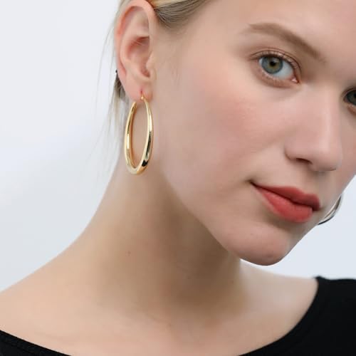 5mm Wide 925 Sterling Silver Hoop Earrings Silver Hoop Earrings for Women Hypoallergenic Large Silver Hoop Earrings Lightw...