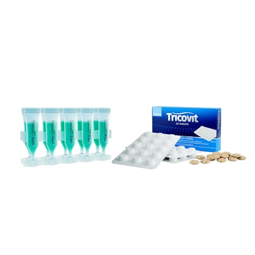 Tricovit Tablets and Forte Hair Lotion Serum Set - With Androgen and DHT Blockers For Thinning Hair - Promotes Stronger, Thicker Hair For Men and Women - 10 Ampoules
