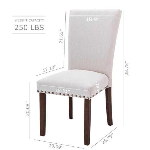COLAMY Upholstered Dining Chairs Set of 4, Parsons Style Linen Beige Accent Chairs with High Back, for Round Kitchen Table...