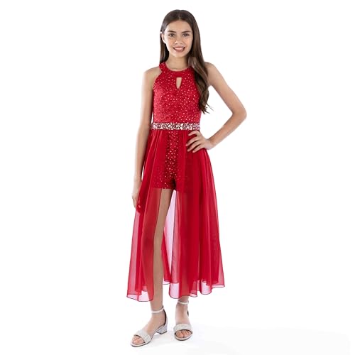 Speechless Girls' High Neck Romper Maxi Walk-Through Party Dress