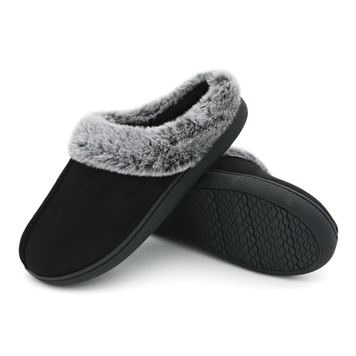 Jerzmy Fuzzy House Slippers for Women, Cushion Memory Foam Slippers Suede Faux Fur with Arch Support, Comfy Home Shoes for...