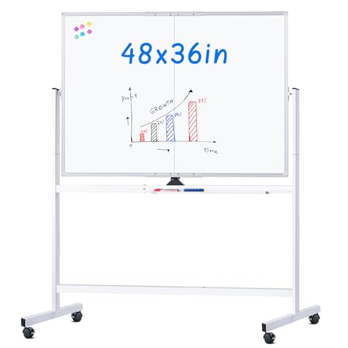 maxtek Rolling Whiteboard, 48x36 Large Magnetic White Board with Stands, Big Double-Sided White Board Dry Erase on Wheels ...