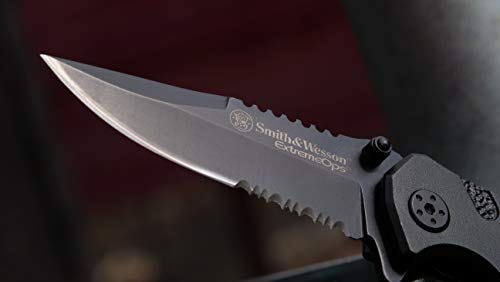 Smith & Wesson Accessories Extreme Ops SWA24S 7.1in S.S. Folding Knife with 3.1in Serrated Clip Point Blade and Aluminum H...