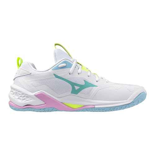 Mizuno Wave Stealth 2 Unisex Volleyball Shoe, White/Neo Lime, 15 US Men