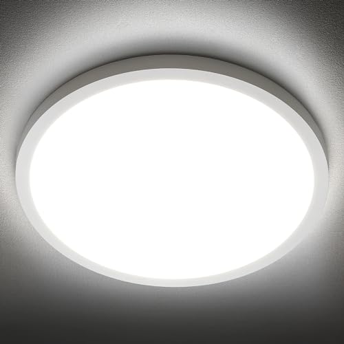 SunRider LED Flush Mount Ceiling Light Fixture, 5000K Daylight White, 2400LM, 12 Inch 24W White Round Flat Bedroom Lights,...