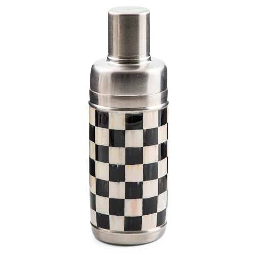 MACKENZIE-CHILDS 3260 20-Ounce Cocktail Shaker, Stainless-Steel Shaker Cup with Lid, Black-and-White Courtly Check