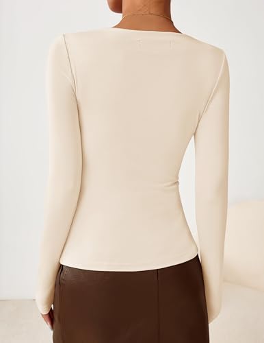 ZESICA Women's Long Sleeve Asymmetrical Neck Ruched Slim Fit Shirts 2026 Fall Fashion Casual Tee Going Out Tops