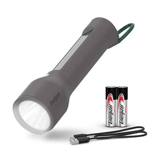 Energizer S-600 LED Flashlight Rechargeable Solar and AA Battery Power Options, Super Bright IPX4 Water Resistant Flashlights High Lumens for Emergencies, Outdoors, DIY