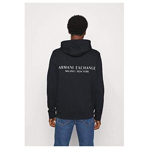 Armani Exchange mens Pull-over Hooded Sweatshirt With Front Back Logo