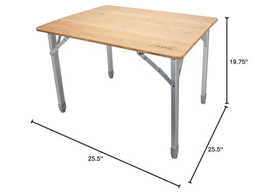 Camco Bamboo Folding Camping Table with Aluminum Legs - Natural Bamboo Top Measures 25 ½ x 19 ¾-inches & Supports Up to 85...