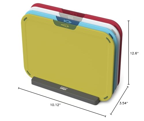 Joseph Joseph Duo Icon 4-piece colour coded Cutting Board Set with Storage Stand, Multicolour