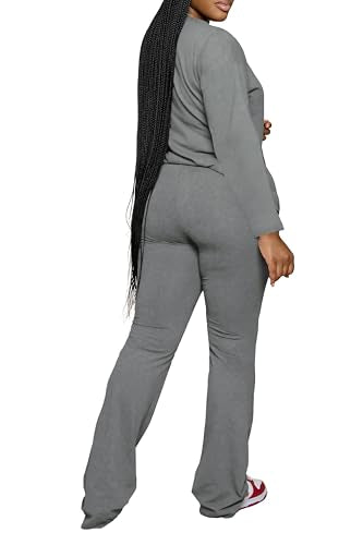 PINSV Womens 2 Piece Outfits Casual Sets Long Sleeve Top and Flare Pants Lounge Sets Tracksuit