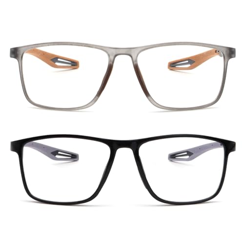 JixGien 2 Pack Reading Glasses for Men，Sports Style Blue Light Blocking Readers with Anti Glare Filter Lightweight Eyeglasses