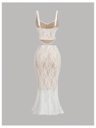 SOLY HUX Women's Floral Lace Skirt Set 2 Piece Sleeveless Top and Bodycon Fishtail Skirts Summer Coquette Outfits