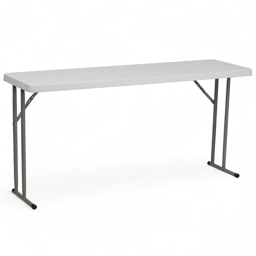 Flash Furniture Kathryn 5' Rectangular Plastic Folding Table, Long Plastic Foldable Table for Indoor/Outdoor Events, White