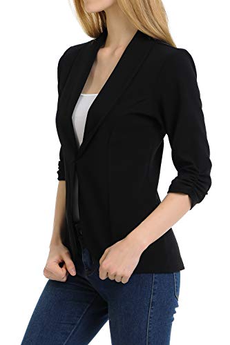 MINEFREE Women's 3/4 Ruched Sleeve Lightweight Work Office Blazer Jacket (S-3XL)