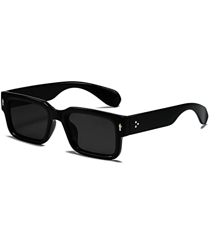 EYLRIM Square Frame Sunglasses for Women Men Trendy Chunky Rectangle Sun Glasses Black Shades UV400 Protection