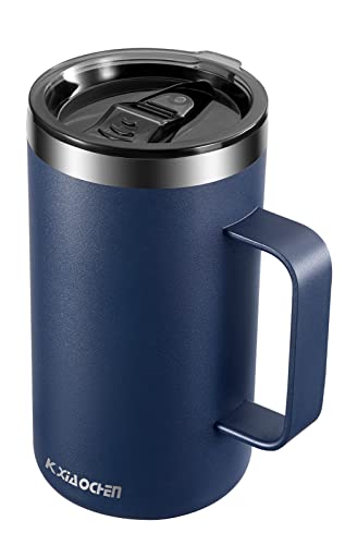 KXIAOCHEN 20oz Insulated Coffee Mug with Lid, Stainless Steel Coffee Cup, Double Wall Vacuum Coffee Tumbler with Handle, P...