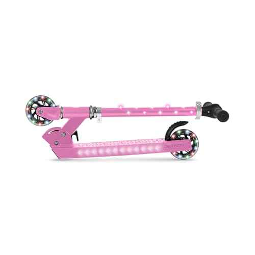 Jetson Kids 2-Wheel Light-Up Kick Scooter, LED Lights on Handlebar, Stem, Wheels & Deck, Adjustable Handlebar, Rear Brake, Easy-Folding Mechanism, Ages 5+