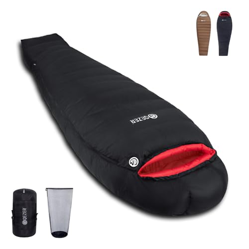 QEZER 0 Degree Sleeping Bag for Adults 650 Fill Power Down Sleeping Bag for Cold Weather -20F / -8F / 0F / 10F Large Light...
