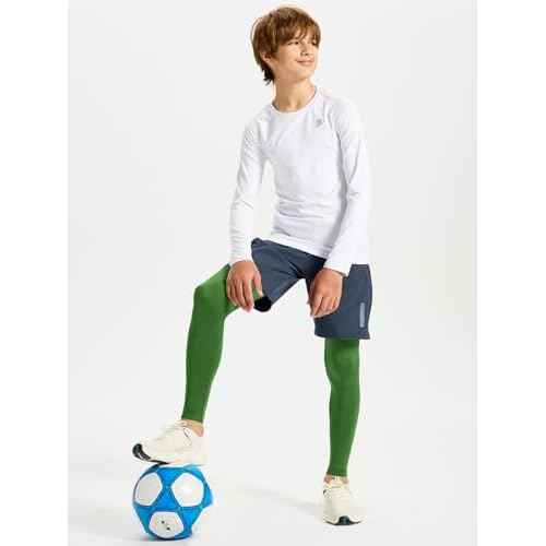 DEVOROPA Boys Leggings Quick Dry Youth Compression Pants Sports Tights Basketball Base Layer