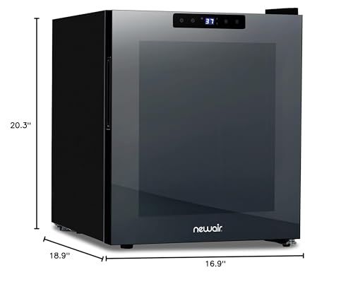 NewAir 16 Bottle Wine Cooler Refrigerator, Shadow Series Freestanding Wine Fridge with Mirror Glass Door, UV-Protected Glass & Quiet Compressor Cooling, Compact Wine Cellar