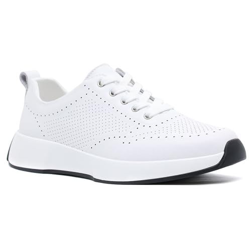 Women's Orthopedic Leather Dress Walking Shoes: Comfortable Shoes with Arch Support for Plantar Fasciitis, Casual Flat Fee...