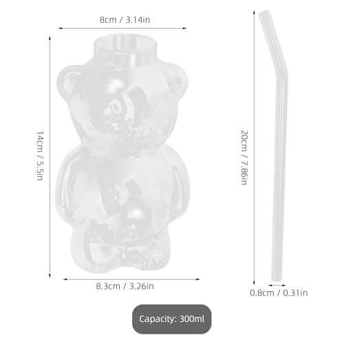 LUOZZY Bear Shaped Glass Cup with Straw Adorable Bear Cocktail Glass Transparent Beverage Drinking Glass Cup for Home Bar ...