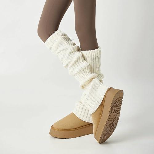 Textured Knit Slouch Socks - Elegant White Leg Warmers with Slimming Silhouette
