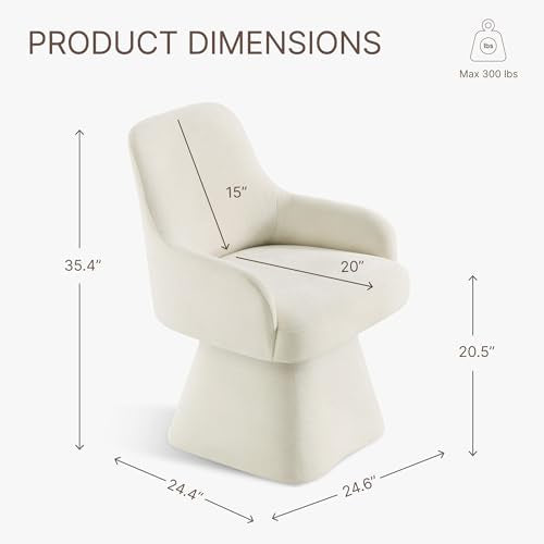 KISLOT Swivel Dining Chair Set of 1, Mid Century Modern Chair Fabric Upholstered Armchair with Armrest & Ergonomic Backrest for Dining Room, Kitchen, Bedroom, Living Room, Beige