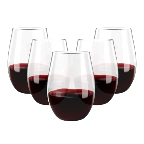 FOCUSLINE 20 Pack 16 Oz Plastic Wine Glasses, Stemless Plastic Wine Cups Heavy Duty, Unbreakable Disposable Wine Glasses f...