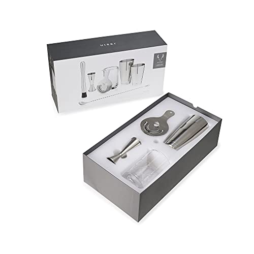 Viski Bartender Kit for Mixed Drinks and Cold Brew Cocktails, Includes Boston Cocktail Shakers, Mixing Glass, Jigger, Mudd...