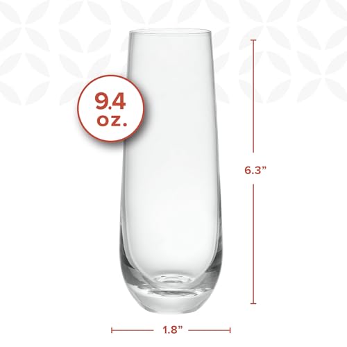 GLING [9.4 oz. Stemless Champagne Glasses Set of 4, Flute Crystal Glass Cups, Cocktail Glass Set - Great for Parties, Wedd...