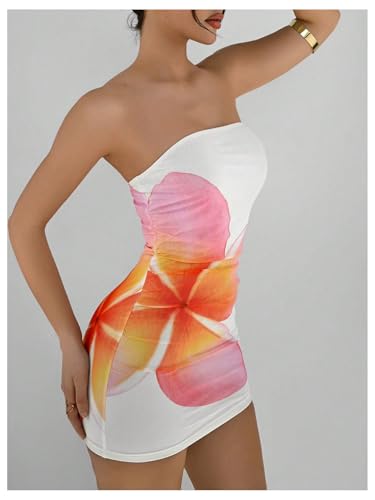 Milumia Women's Floral Tube Mini Dress Sexy Backless Bodycon Vacation Beach Sleeveless Dresses