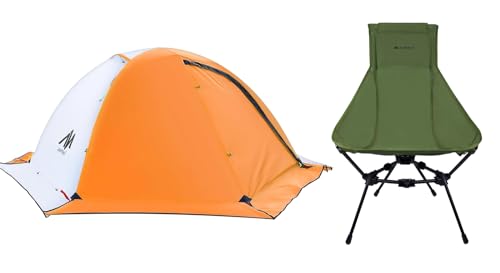 Camping Chair + Backpacking Tent, Orange 2 Person 4 Season Tent & Ultralight High Back Aluminum Widen Frame Structure Fold...