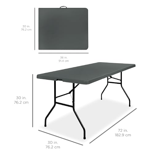 Best Choice Products 6ft Plastic Folding Table, Indoor Outdoor Heavy Duty Portable w/Handle, Lock for Picnic, Party, Campi...