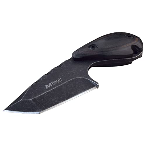 MTECH USA – Fixed Blade Knife – Stonewashed Finish Stainless Steel Tanto Blade with Black Wood Handle, Full Tang, Includes...