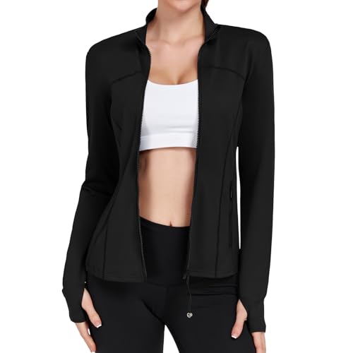 YOKGO Women's Workout Jackets Full Zip Running Yoga Jackets Lightweight Athletic Clothes with Thumb Holes