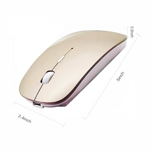 PeiBO Bluetooth 5.2 Wireless Mouse, Gold, Rechargeable, Ergonomic Design, Compatible with Laptops and Tablets