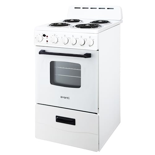 Avanti Electric Range Oven Compact Design, 2.1-Cu.Ft. Capacity with 4 Coil Burners, Framed Glass Oven Door, Storage Drawer...
