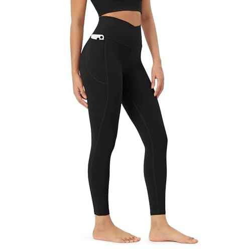 ODODOS Cloud Feeling Crossover 7/8 Leggings with Pockets for Women 25" / 28" V High Wasit Lounge Yoga Pants