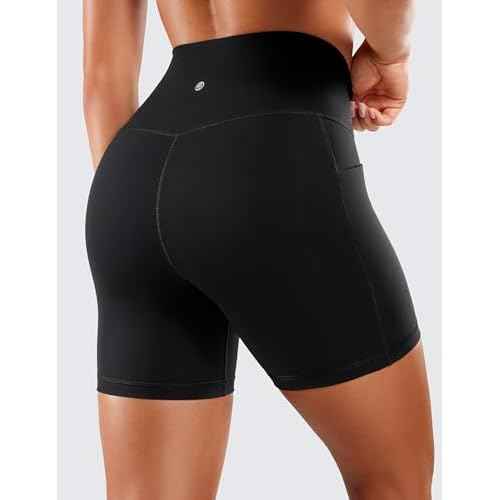 CRZ YOGA Women's Naked Feeling Biker Shorts with Pockets 5'' - High Waisted Yoga Gym Workout Spandex