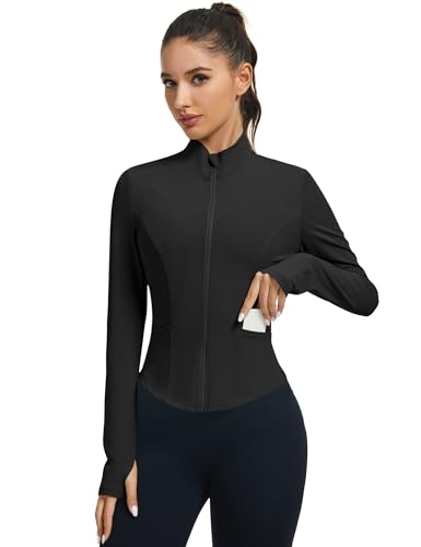 LOMON Women's Athletic Jackets Cropped Long Sleeve Workout Tops Yoga Zip Up Jackets Gym Tops Golf Shirts