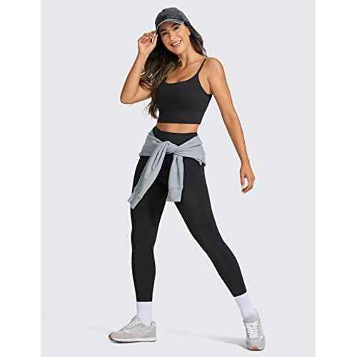 CRZ YOGA Adjustable Longline Sports Bra for Women - V Back Wireless Workout Padded Yoga Camisole Cropped Tank Tops