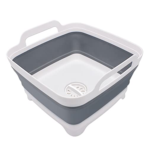 2.4 Gal(9L) Collapsible Dish Basin with Drain Plug, Space Saving Outdoor Multiuse Foldable Sink Tub, Dishpan, Kitchen Stor...