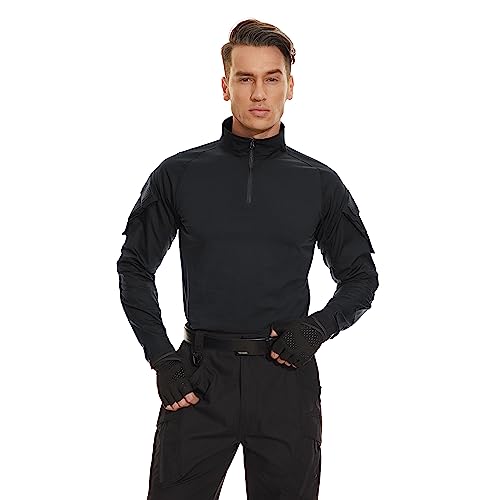 TACVASEN Men's Tactical Shirt Long Sleeve Combat Shirt 1/4 Zip with Pockets Military Army Paintball Airsoft Breathable