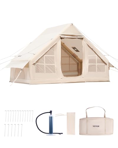 VEVOR Inflatable Tents for Camping, Easy Setup Blow up Tent with Hand Pump, 4 Season Glamping Tent with Stove Jack, Doors...