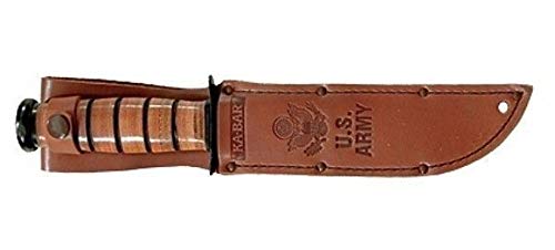 KA-BAR 1220 US Army Straight Edge Fighting/Utility Knife with Leather Sheath, Beige, 7" Blade